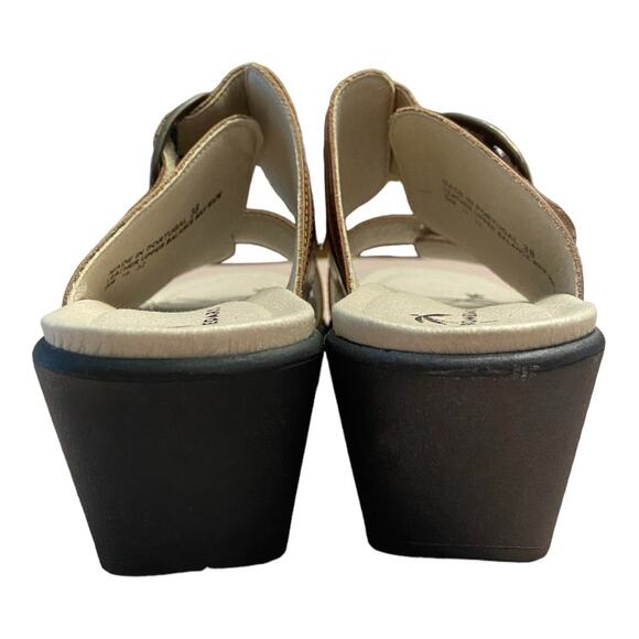 Dromedaris Jessie Leather Wedge Sandal Buckle Strap Open Toe Mandarin Size 38 - Picture 2 of 11